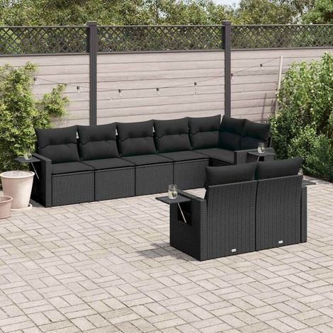 Salon de jardin modulable 8 pièces en résine tressée noire avec coussins et rangement, 73.98kg - PANGIVO (1/3)