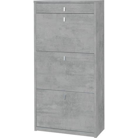 Platzsparendes schmales Schuhregal drei Türen eine Schublade Beton Cemento 63x29x h127 cm (1/2)