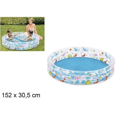 Trade Shop - Aufblasbarer Pool, rund, Meeresfiguren, für Kinder, 3 Ringe, Garten, 152 x 30,5 cm -