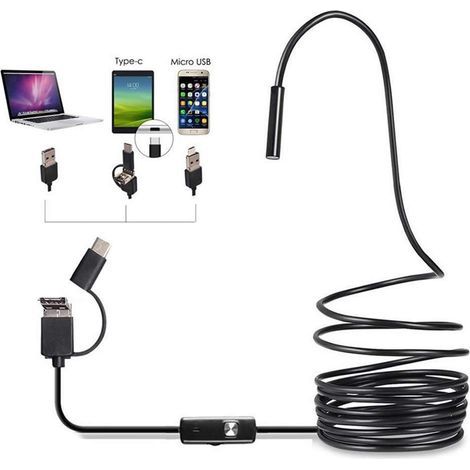 Endoscope Camera with Light, 1080P HD Snake, Inspection Camera for 10m Semi-Rigid Cable, 7.0mm Type C Endoscope and 6 LED, USB Endoscope Camera for Android Phone, Tablets