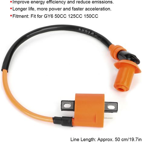 Bobine d'allumage orange et noire modifiée, bougie A7TC à 6 broches, compatible avec les moteurs GY6 50cc, 125cc et 150cc. (1/5)