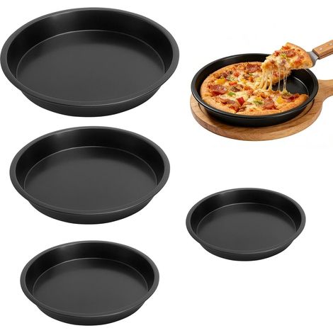 moule a tarte de 4 plaques à pizza avec pinceau à huile , 16/18/20/22 cm , plat a tarte antiadhésive , Accessoires pour pizzas croustillantes maison ,plat pizza four en acier au carbone pour four (1/5)