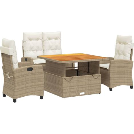 Ensemble à manger de jardin coussins 4 pcs beige résine tressée (1/5)