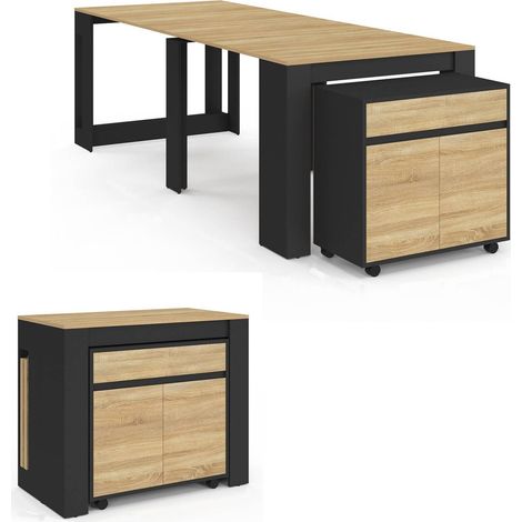 Table buffet extensible ORLANDO 10 personnes 235 cm bois noir et façon hêtre