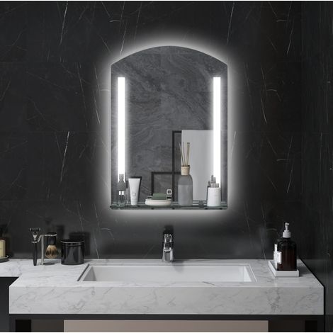 Espejo de baño LED 50x12x70 cm de vidrio y aluminio plateado con almacenamiento FloraGrace (1/5)