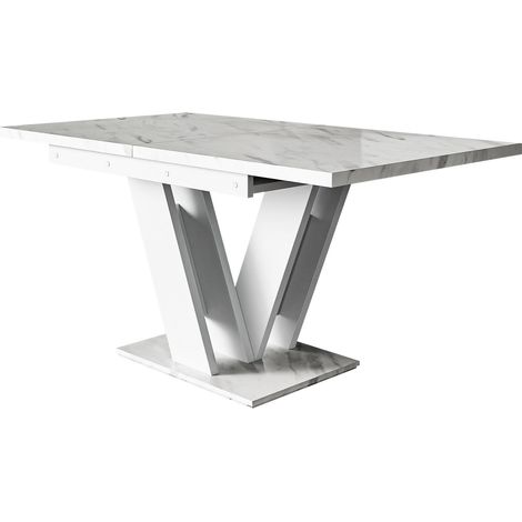Mesa Musus, Mármol blanco + Blanco, 76x80x120cm, Alargamiento, Aglomerado laminado