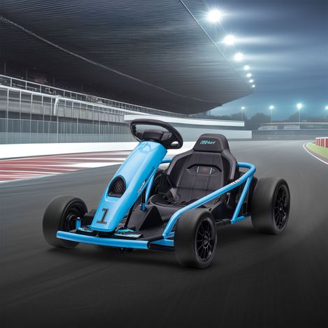 Kart eléctrico para niños, función de derrape, claxon, música, cinturón de seguridad, arranque suave, azul/negro (1/5)