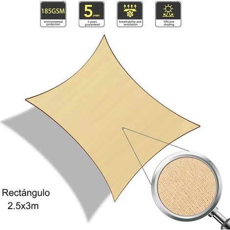 Sunnylaxx Schattennetz – Rechteck 2,5x3m – Atmungsaktiv und langlebig – Sandfarben