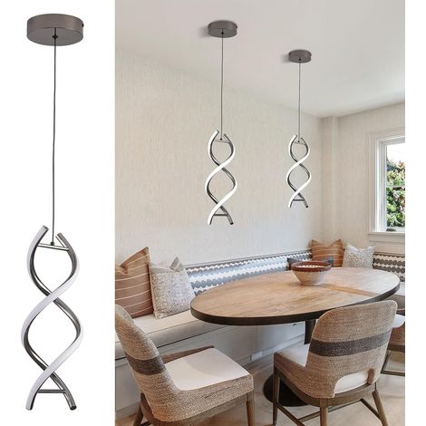 Ganeed Modern LED Pendant Light Fixture, 24W Spiral LED Chandelier, Adjustable Island Light Fixture for Living Room Bedroom Kitchen, 1 Pack (6000K White Light) (1/5)