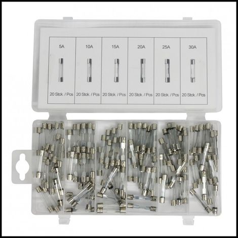 Assortimento fusibili in vetro 120 pezzi
