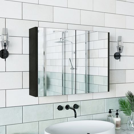 Roomart ATLANTIC-85 Spiegelschrank 80 cm breit, Schwarz-Eiche