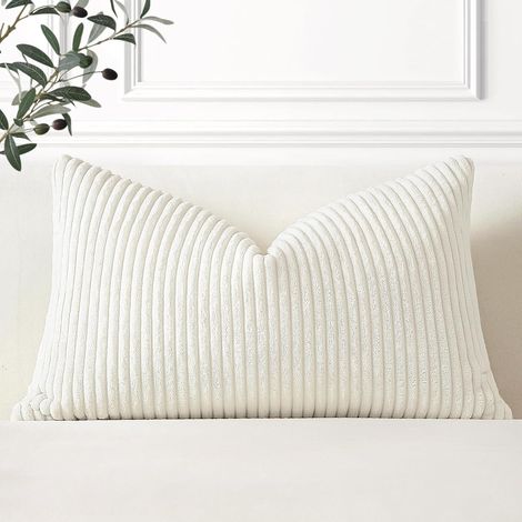 Lot de 1 Housse de Coussin en Velours Côtelé Décoratif Canapé Taie d'oreiller Douce pour Maison Salon Chambre Lit Clic Clac Décoration 30x50cm Crème Beige (1/5)