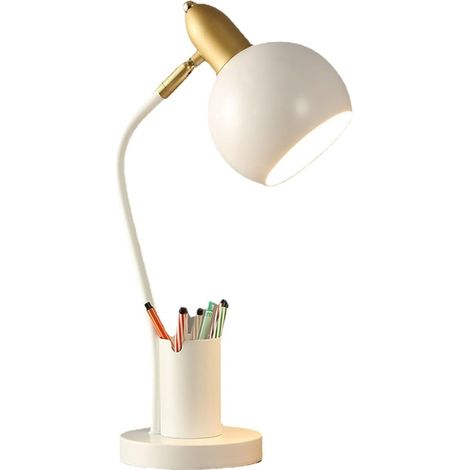 Dimmable LED desk lamp made of metal for living room, bedroom, lounge, study, dorm room, bedside lamp, white (1/5)