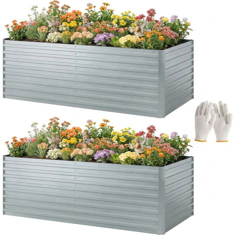 Outsunny 2 Aiuole Rialzate Metallo Galvanizzato 180x90x60cm Argento