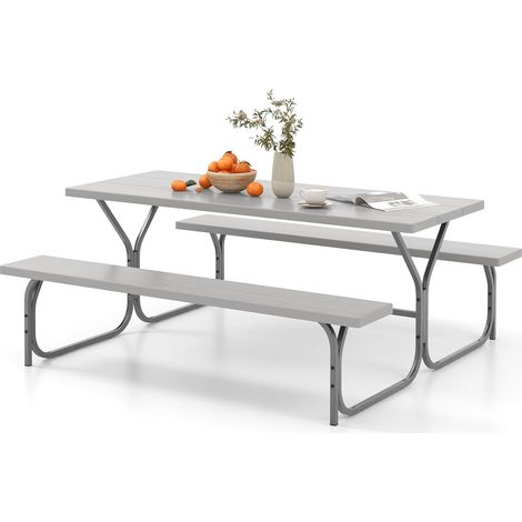 GOPLUS Table de Pique-Nique de 183 cm et Banc pour 8 Personnes, Trou pour Parasol Intégré, Plateau en HDPE Toutes Saisons, Cadre en Métal, pour Jardin, Cour, Pelouse, Charge 250/150KG (Gris) (1/5)