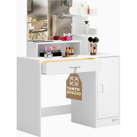 Casaria Tavolino da Trucco Jocelyn Specchio con/senza LED Mobiletto da Make-up con Cassetto Illuminato 3 Ripiani Toeletta da Camera da Letto MDF Bianco 137x90x38cm weiß (de) (1/7)