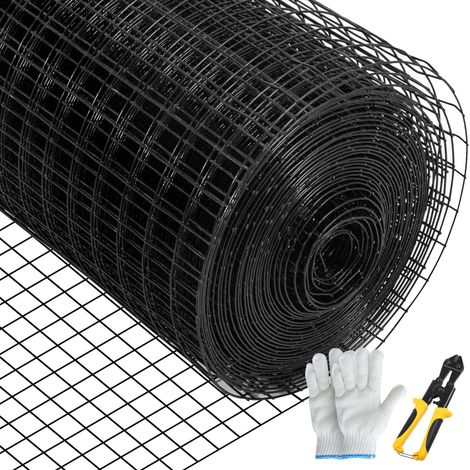 VEVOR Panno per ferramenta, Maglia 48" x 50" e 1"x1", Acciaio zincato rivestito in vinile calibro 16, Recinzione in filo metallico per polli con una pinza tagliente e un paio di guanti in tessuto