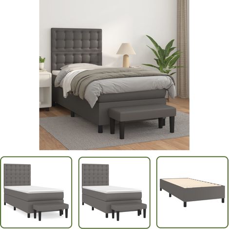 The Living Store Boxspringbett mit Matratze Grau 90x200 cm Kunstleder - Boxspringbett - Betten - Schlafräume - Kunstleder Möbel - Doppelbett (1/5)