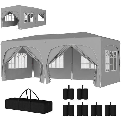 Tonnelle pliante 3 x 6m Pop Up, UPF50+ Hauteur ajustable, avec sac de transport et sacs de sable, Gris clair