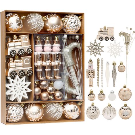 50-teiliges Set bemalter Weihnachtskugeln, champagnergolden, bemalte Weihnachtskugel-Dekorationen, Weihnachtsbaumschmuck (1/5)