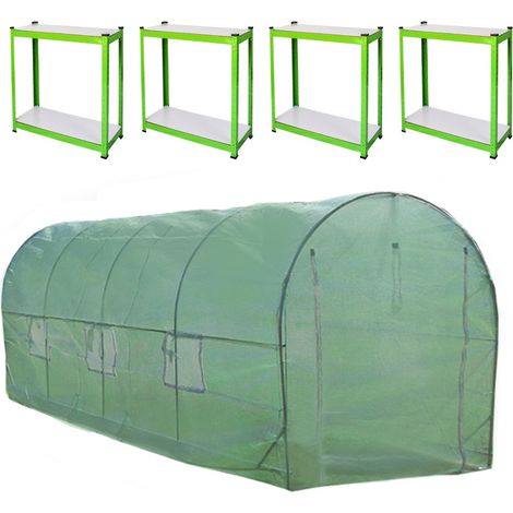 Invernadero Politúnel con Estantería Galvanizada Puertas de Cultivo Cubierta de PE Jardinería Marco Metálico Almacenamiento al Aire Libre Carpa de Jardín Planta de flores de 25mm de Diámetro  6 x 3m (1/5)