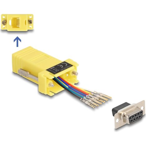 Delock D-Sub hembra de 9 pines a RJ12 hembra, kit de montaje amarillo