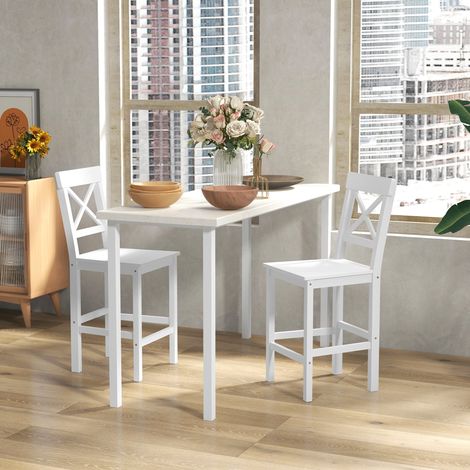 Lot de 2 chaises hautes, chaises de bar style campagne chic en bois hauteur 60 cm avec repose-pieds, blanc (1/5)