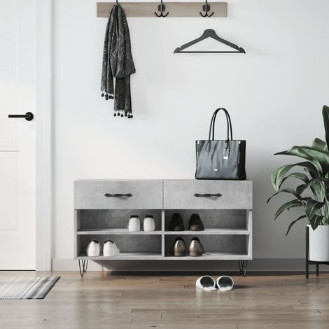 Banc à chaussures Meuble à Chaussures Armoire à Chaussures gris béton 102x35x55 cm bois d'ingénierie 12584 (1/5)