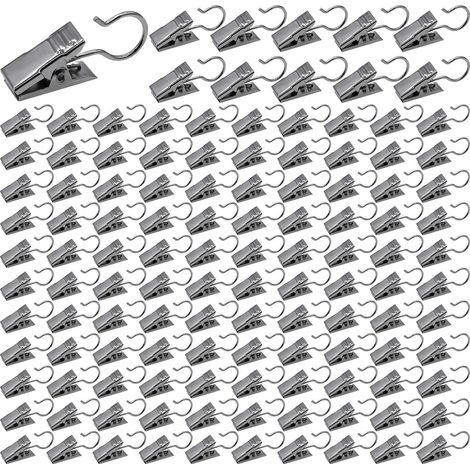 120 Pièces Pince Rideau Clips Rideaux Métal avec Crochets Pinces Attache Rideau pour Salle de Bains Chambre à Coucher Décoration de la Maison (Argent) (1/5)