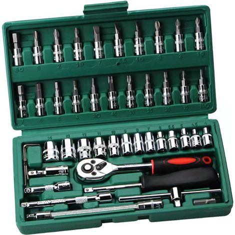 Jeu de 46 clés à cliquet résistant à l'usure, couple élevé, coffret tournevis et douilles pour entretien (1/5)