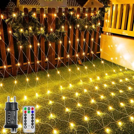 Filet lumineux extérieur 3x2m, 200 LED, guirlande lumineuse d'extérieur, blanc chaud, avec télécommande et minuterie, filet lumineux d'intérieur étanche, 8 modes pour buissons, jardin, balcon (1/5)