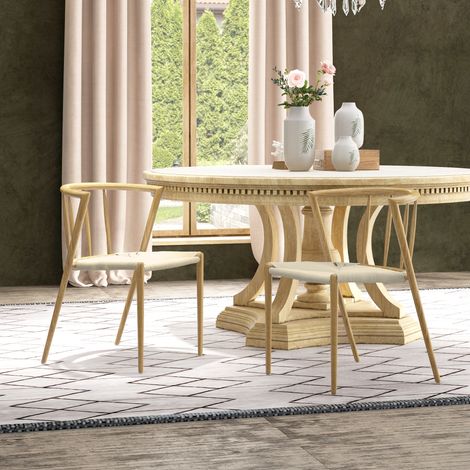 Pack de 2 Sillas de Comedor Moderno con Asiento de Cuerda de Papel Sillas de Cocina Apilables 51x51x71 cm Roble y Crema (1/5)