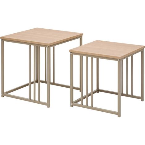 Lot de 2 tables gigognes duna carrées 40/45cm beige - 5five (1/5)