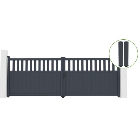 Puerta abatible 4m SANTIS H.140cm aluminio gris + 2 postes 20x20cm H.166cm (1/5)