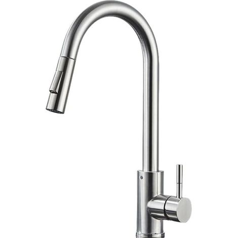304 stainless steel kitchen sink faucet, brushed white sink, pull-out faucet for vegetable basin, kitchen accessories (1/4)