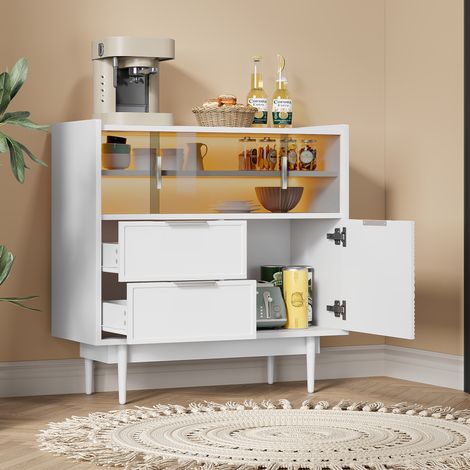 Meuble rangement avec LED porte vitree MDF blanc OKMYHOME (1/5)