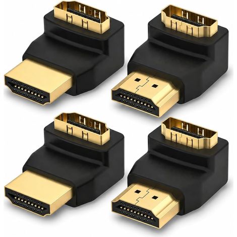 4 Stück 4K HDMI-Winkeladapter (90° und 270°), Winkelkabel, Winkelstecker, Winkelkupplung, Adapter kompatibel mit Fernsehern, Projektoren, Monitoren und Konsolen (1/5)