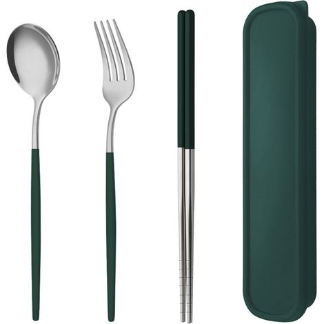 1 Ensemble couverts, baguettes, fourchette, cuillère, étui voyage, usage quotidien, pique-nique, camping (1/5)