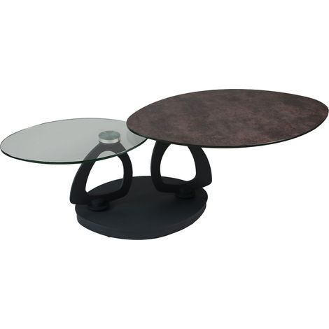 Table basse en verre et aspect céramique marron - KANDINSKY
