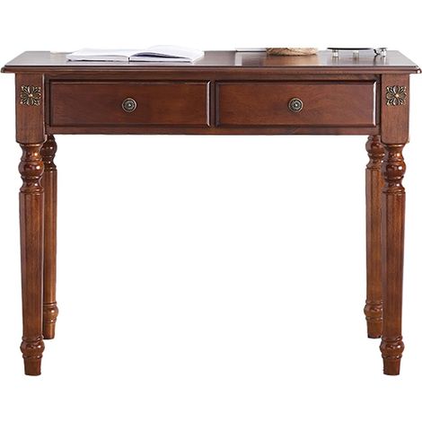 Rubber Wood PC Desk Home Writing Desk with 2 Storage Drawers