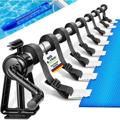 tillvex Pool Aufroller Premium 1,05-6,15 m inkl. Thermometer & Bänder Aufrollsystem für Solarplane Mobile Aufrollvorrichtung für Poolplane & Abdeckung witterungsbeständiges Material (1/5)
