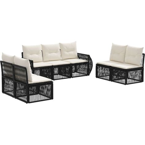 Gartensofa-set 7 pcs Schwarz und Cremeweiß Poly-Rattan vidaXL