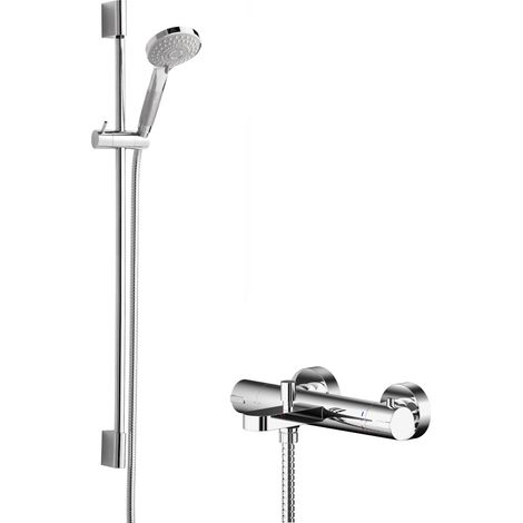 Enville Wall Mount Thermostatic Bath Shower Mixer Tap with Slimline Slide Rail Kit - Chrome - Balterley