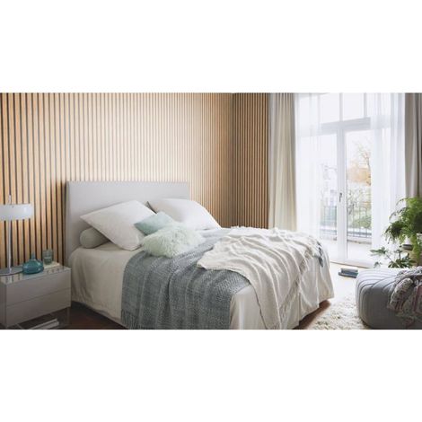 Papier Peint Bois - Aspect Panneau Acoustique 3D - Style Scandinave Moderne - 3 m x 0,60 m - 1 Rouleau (1/5)