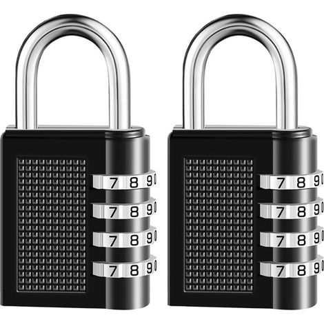 2er-Pack 4-stelliges Zahlenschloss, wasserdichtes Vorhängeschloss für den Außenbereich, für Schul-, Turnhallen-, Sport-, Zaun-, Werkzeugkasten-, Tür-, Koffer-, Aufbewahrungs-Haspe (schwar