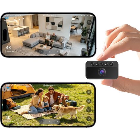 4K Mini Camera Espion sans Fil, Wi-Fi ou pas de Wi-Fi en Optional, Camera de Surveillance sans Internet avec Vision Nocturne, Détection Mouvement, Mini Camera Intérieur/Extérieur pour Maison/Animaux (1/5)
