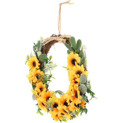Couronne De Tournesols Artificiels Décoration Printemps Couronne De Porte D'entrée Guirlande Murale (1/4)