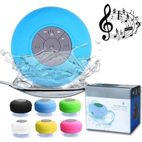 Mini enceinte Bluetooth étanche pour douche bain et écoute de musique MP3 couleur bleue (1/5)