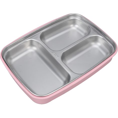 3-teiliges Set isolierter Lunchboxen aus Edelstahl 304 mit luftdichtem Deckel, unterteilt in Fächer für Schüler, Cafeteria, Fast Food, rosa (1/5)