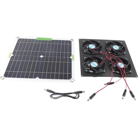 Kit Ventilateur Solaire 4 Ports Étanche avec Panneau Monocristallin pour Serres et Châssis (1/5)